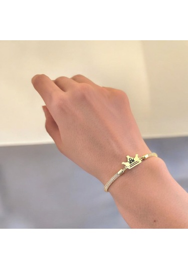 Archin Hz Ali Temalı Taç Figürlü 14 Ayar Altın Plakalı Hasır Kordonlu Hediye Bileklik-464sembol Hz Ali Sembolü