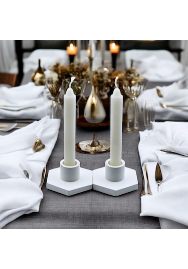 Lumen Dekoratif 2'li Mumluk & Şamdan Seti El Yapımı Obje Minimalist Tasarım Beyaz