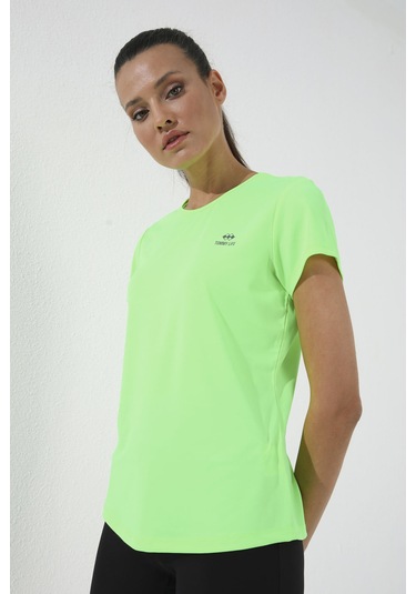 Neon Yeşil Basic Kısa Kol Standart Kalıp O Yaka Kadın T-shirt - 97144 Neon Yeşil