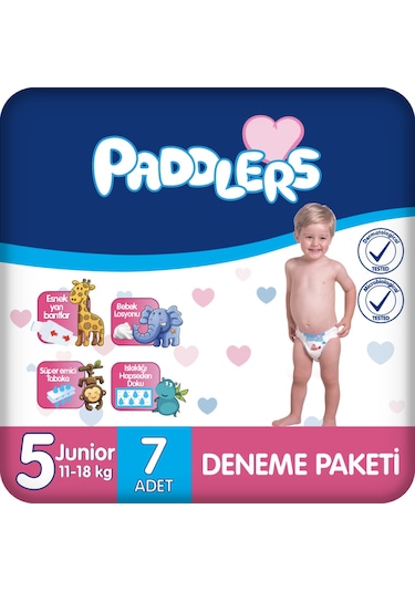 Paddlers Bebek Bezi 5 Numara Junior (11-18 Kg) 7 Adet – Deneme Paketi