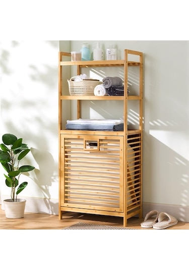 3 Organizer Raflı Ahşap Bambu Çek-aç Kirli Sepeti Diğer