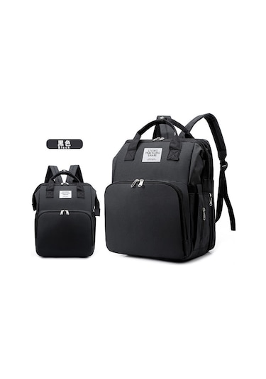 Usb Portlu Bebek Bakım Çantası Yataklı Fonksiyonel Sıvı Geçirmez Puset Askılı Anne Çantası Bebek Çantası Yataklı Bebek Bakım Çantası Siyah