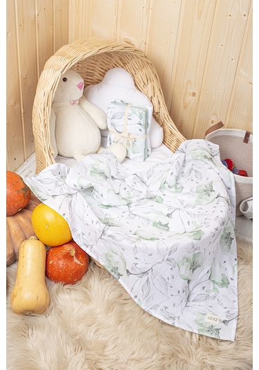 Luckka Dijital Baskılı 3'lü Müslin Örtü Seti - 75x75 Cm - Zt5000 Yeşil Yeşil