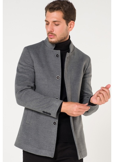 Hakim Yaka Kısa Düz Gri Kaban Gri
