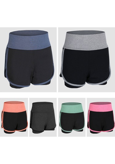 Kosona Kadın Spor Şortu, Yüksek Bel, İki Katlı Tasarım, Esnek & Hızlı Kuruyan, Fitness-jim-yoga, Mavi, Asya Beden 3xl Yjdk01-8