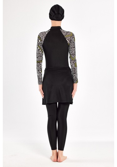 3 Farklı Şekilde Giyilebilir Likralı Etekli Tesettür Mayo 1112 Siyah03 Siyah03