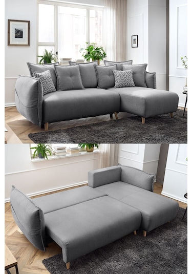 Puffy Sandıklı Köşe Koltuk Gri Sağ Köşe Gri