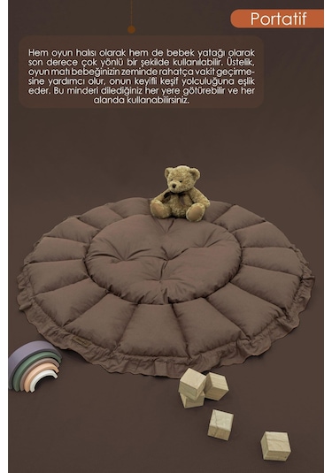 Mordesign Bebek Yatağı Ve Oyun Halısı, Babynest, Yenidoğan Oyun Halısı, Açılır/kapanır Yatak, Bloom Serisi 135 X 135 Kahverengi