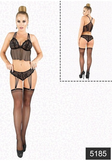 Jartiyerli Büstiyer Set Siyah