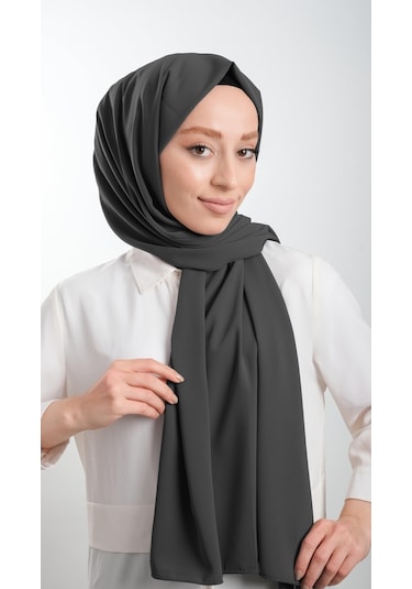 Koyu Gri Düz Klasik Şal Medine İpeği Sade 202103 23 Koyu Gri