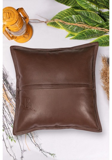 Premium Dekoratif Deri Kahverengi Kırlent Kılıfı/ev Ve Ofis Için Gerçek Deri 45x45cm Kırlent Kılıfı Kahverengi