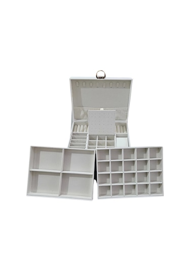 Lüks Anahtarlı Kapitoneli Deri Büyük Boy Takı, Seyahat Ve Mücevher Çantası,kutusu Beyaz 17x23 Cm Çok Renkli