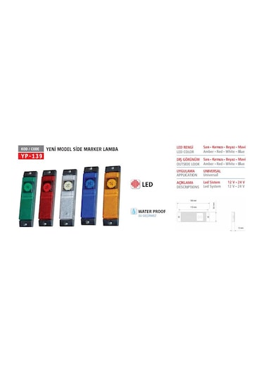 Yuce Plastık Sıde Marker Yenı Model Ledlı Mavı 12/24v AOD-YUCEPLAST YP-139 M