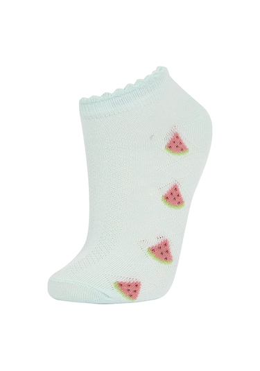 DeFacto Kız Çocuk 5'li Pamuklu Kiraz Ve Çiçek Desenli Patik Çorap W9534A6NSKR1