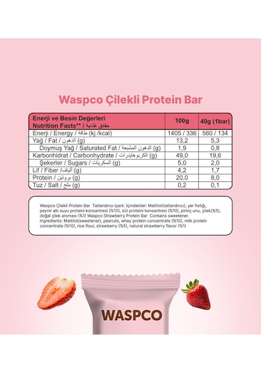 Waspco Çilekli Protein Bar 40g x 12 Adet