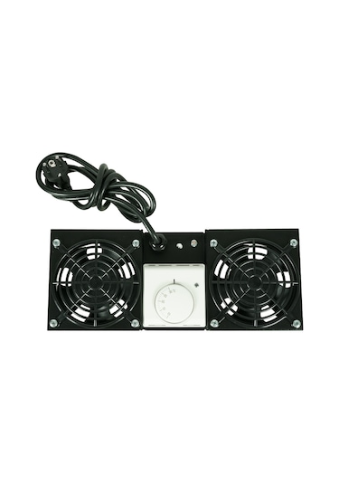 Canovate 2Li Rack Kabin Fan Modülü Termostatlı Duvar Tipi Siyah