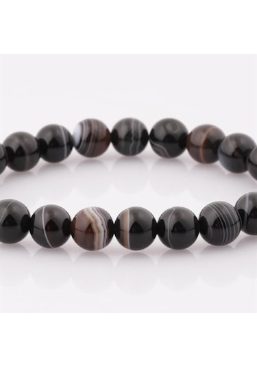 Tesbih Sakarya Siyah Damarlı Akik Taşı Doğaltaş Unisex Bileklik Siyah