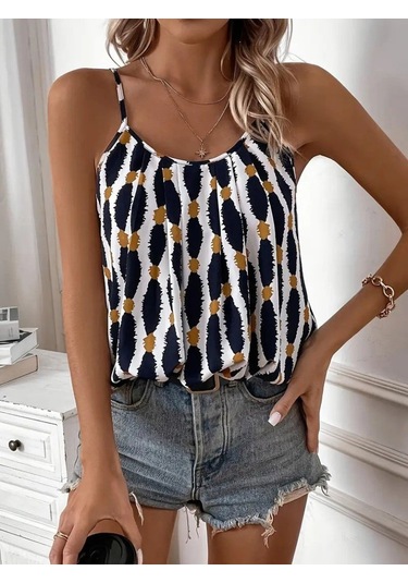 The İstanbul Kadın Askılı Yuvarlak Yaka Desenli Süprem Bluz Desenli