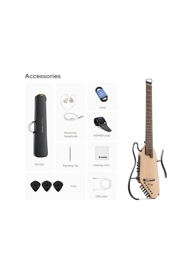 Donner Hush-i Pro Elektro Akustik Gitar Natural Ladin