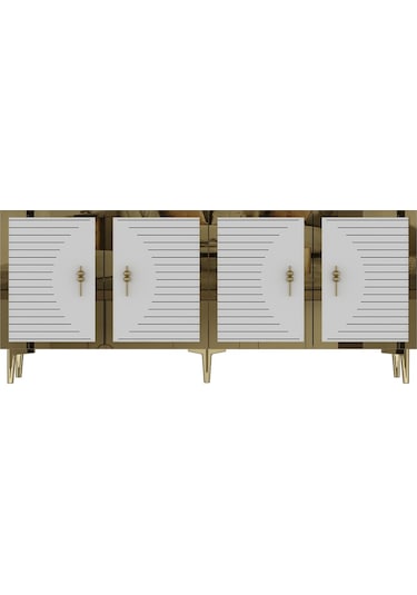 Ka1801dbg Tuna Konsol, Tv Sehpası Safirmeşe-beyaz-gold 180cm Safirmeşe-beyaz-gold