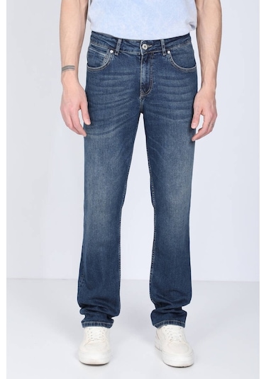 Erkek Koyu Mavi Rahat Kesim Jean Pantolon