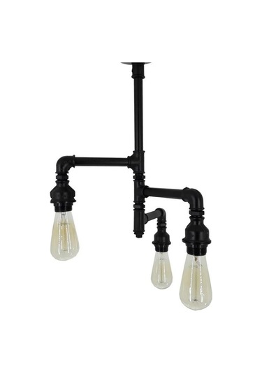 Endüstriyel Tasarım Vintage Tavan Avize Borulardan Lamba 3'li Siyah
