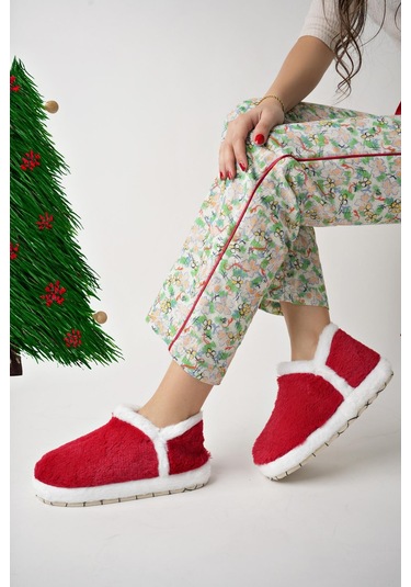 Modafrato Vıola Kadın Panduf Ev Ayakkabısı Ev Botu Kırmızı