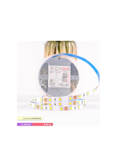 ACK Şerit LED 60 Led'li 4000K Ilık Beyaz 7W 5 Metre AS01-008