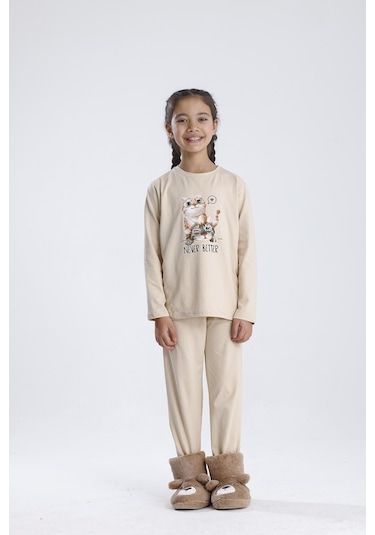 Baskılı Pijama Takımı Bej
