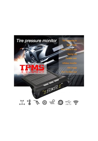 Araba Tpms Lastik Basıncı İzleme Sistemi İle 4 Harici Sensör Solar Şarj Hd Dijital Lcd Ekran Otomatik Alarm Sistemi