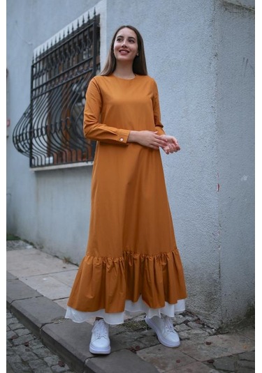 Zeyn Fırfırlı Elbise Hardal