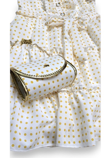 Çantalı Puantiyeli Kız Çocuk Elbise Sarı