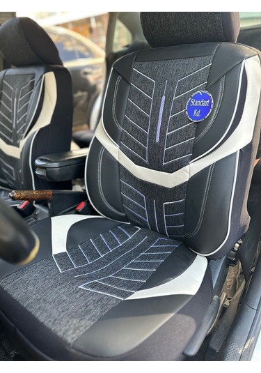Argalı Ford Courier Araca Uygun Oto Koltuk Kılıfı Üniversal Keten Ve Suni Deri Cepli Oto Koltuk Kılıf Beyaz