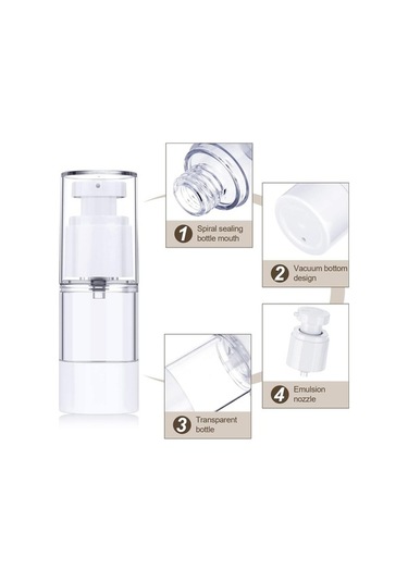 Novahub Kozmetik Seyahat Şişesi 15ml Havasız Pompalı Şişe 12 Adet Şeffaf, Kapaklı Şeffaf