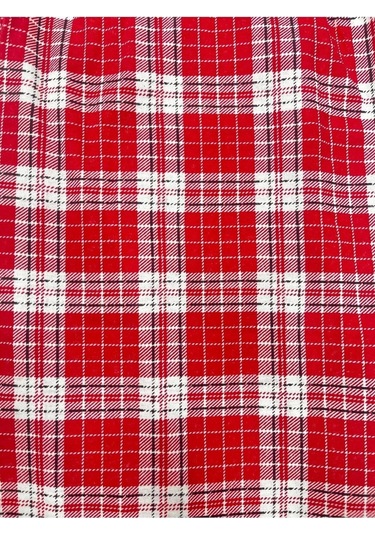 Desenli Penye Diz Altı Büyük Beden Anne Kadın Kapri Kırmızı Ekose