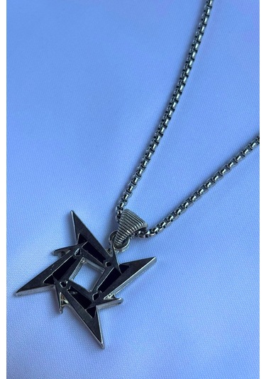 Ninja Yıldızı El İşçiliği Paslanmaz Çelik Zincir Erkek Kolye Gümüş