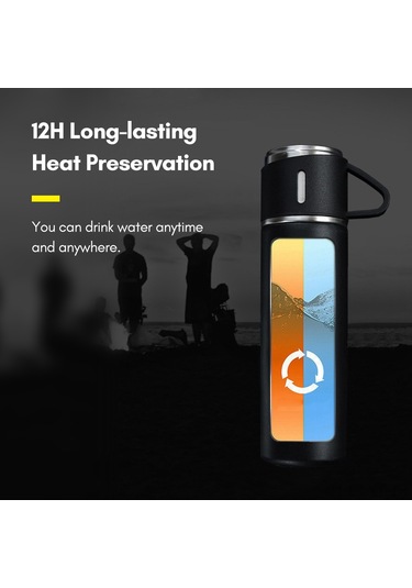 Youtek 500ml 304 Çelik Termos Bardak, 12 Saat Isı Saklama, Sızıntı Engeli, Ev/ofis/doğa İçin, Kapak Bardak Olarak Kullanılabilir, Pembe Kutu Yok Siyah