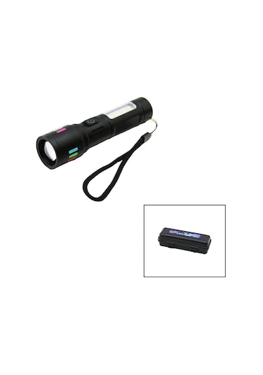 Metal Gövde 2ın1 Zoom - Rgb 9 Led El Feneri Usb Şarjlı Mini Pls.k Çok Renkli