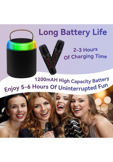 Yifomall Karaoke Ev Müzik Sistemi: Bluetooth Hoparlör + 2 Mikrofon, Dsp Teknoloji, Rgb Işık, 1200mah Pil Siyah