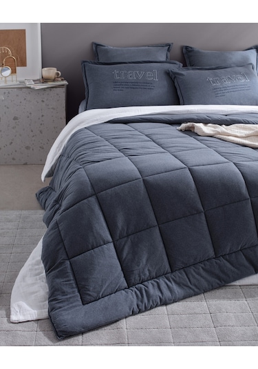 Bobigny Çift Kişilik Pamuklu Supersoft Comforter Set - İndigo Indigo