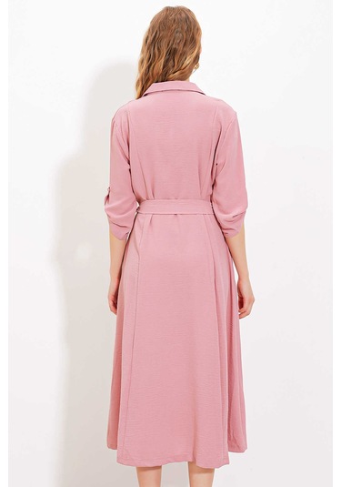 Gabria Ön Düğmeli Elbise Pudra