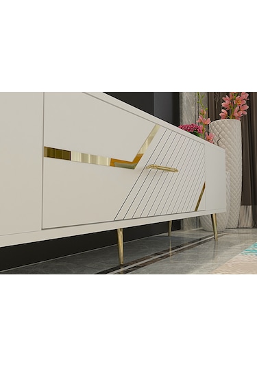 Ufa Tv Sehpası Tv Ünitesi 150 Cm Beyaz Altın