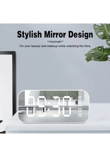 Bluetooth Hoparlörlü Dijital Çalar Saat Radyo Ayna Yüzey Usb Portlu Çok İşlevli Elektronik Saat Ev Ofis İçin
