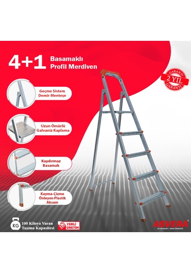 4+1 Galvanizli Profil Merdiven Katlanır Dayanıklı Tasarım Ev Bahçe Ofis Kullanımı İçin Uygun