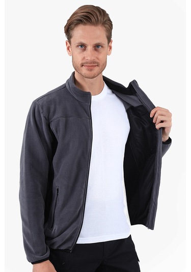 Çift Renkli Polar Ceket Gri - Siyah