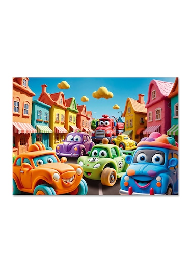 Arabalar Şehri Çocuk 100 Parça Puzzle 34 48 Cm