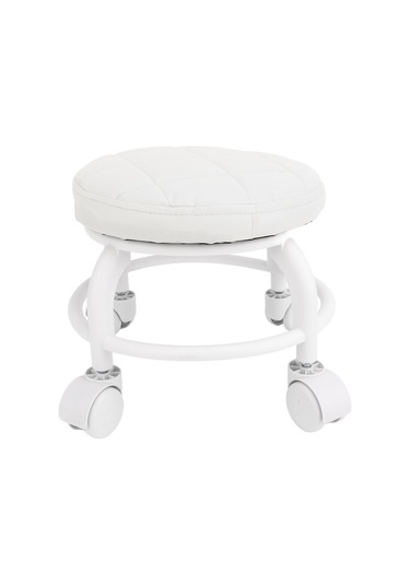 Xiyyadms Yüksek Dayanıklı Düşük Kayar Tabure - Pu Deri, Sessiz Tekerlekli, Çok Fonksiyonlu Temizlik, Manikür, Yoga - 25x5x23cm, Beyaz Beyaz