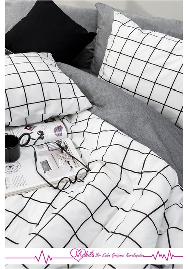 Battal Boy Lüks Pamuklu Nevresim Seti Beyaz Kare Desen Çok Renkli