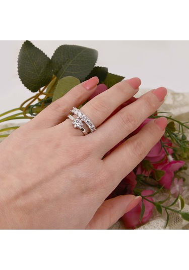 Zirkon Taşlı Gümüş Yeditaş Tektaş Kombin Ayarlanabilir Yüzük