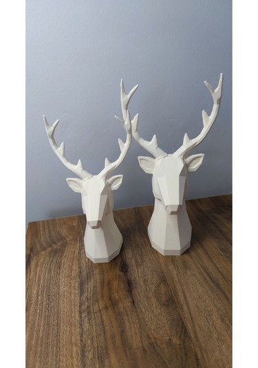 2 Li Set Geyik Figürlü Modern Dekoratif Hediyelik Biblo Kemik Beyazı 22cm/19cm Gizzstore Home